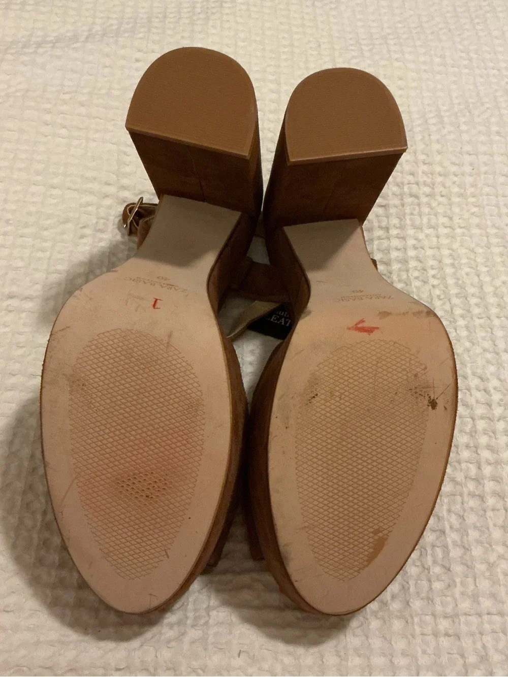 Zara Brown Suede Platform Block Heel Sandals